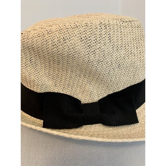 Scala Pronto Black Band Woven Straw Men's Fedora Hat NWT Natural Bow VTG Vacatio - Picture 5 of 10